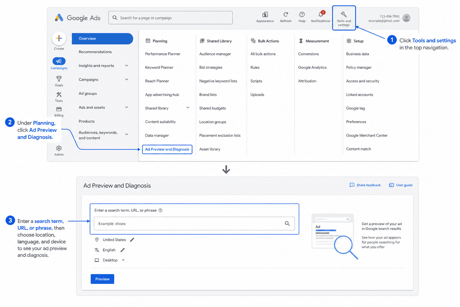 Performance Max campaign settings showing Asset Groups, Search Themes, and Campaign Negative Keywords used to guide PMax delivery